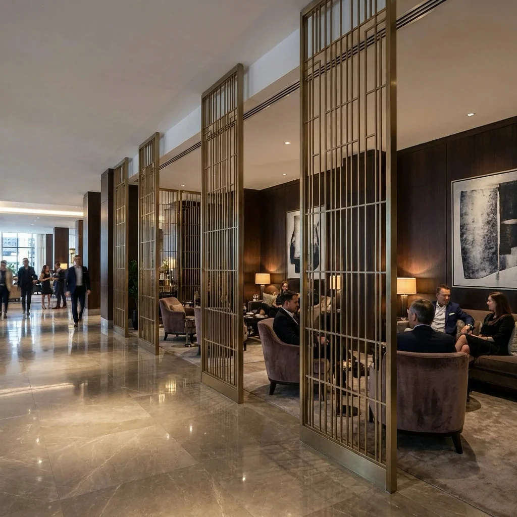 PVD Gold Stainless Steel Screen Partition for Hotel Lobby Project